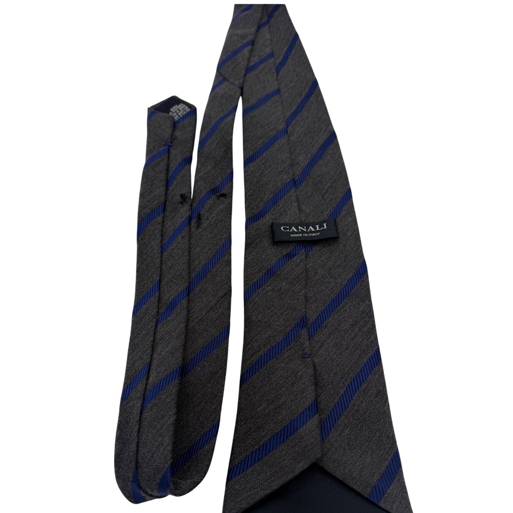 Canali Mens Silk Wool Blend Striped Tie Grey Blue Made in Italy 3.25 Width
(TB5